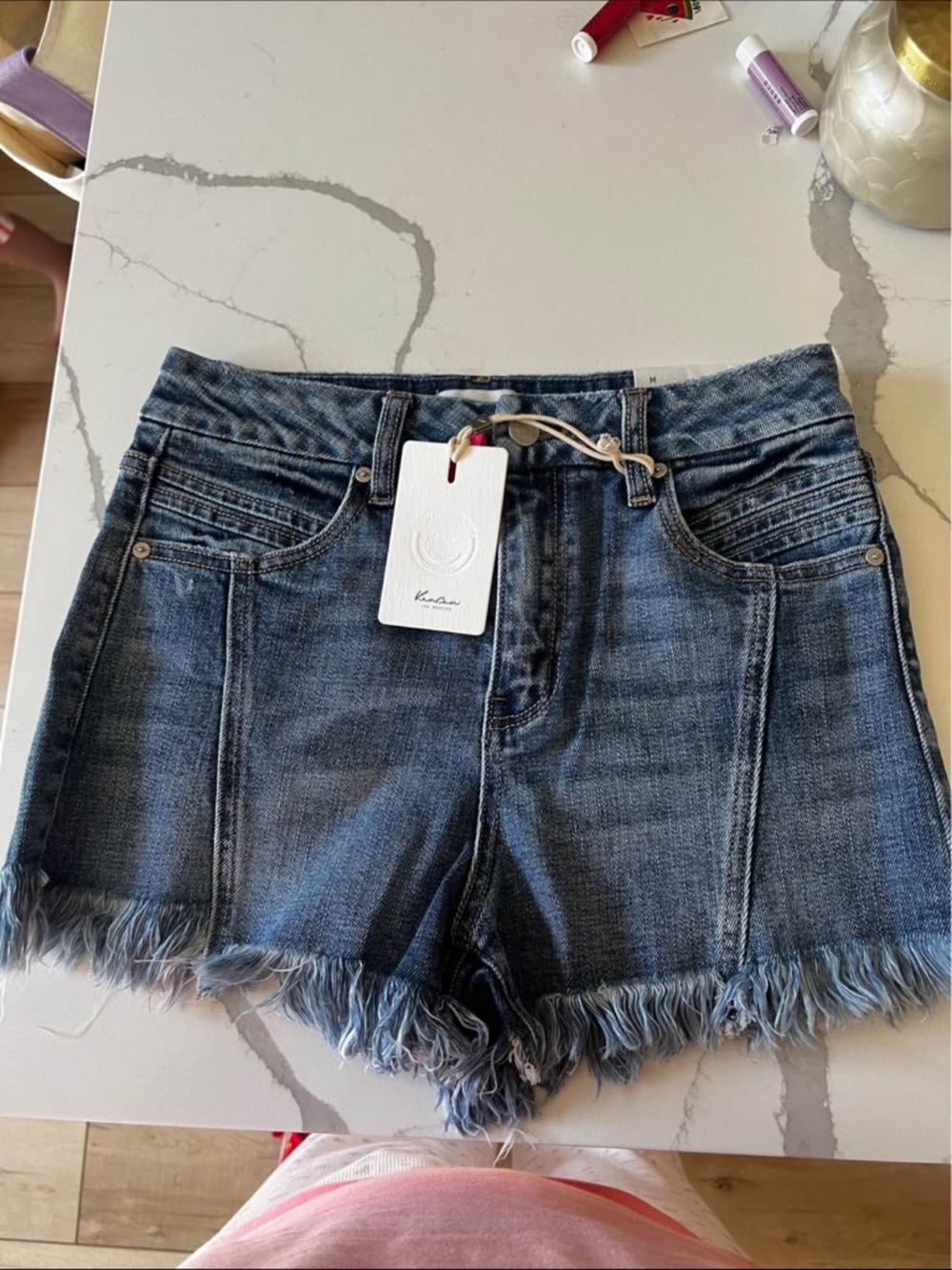 KanCan Blue Denim Frayed Hem Women's Shorts